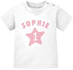 SpecialMe® personalisiertes Baby T-Shirt Name und Zahl 1 zum ersten Geburtstag Motiv Stern Junge/Mädchen Mädchen weiß 80/86 (10-15 Monate) von SpecialMe