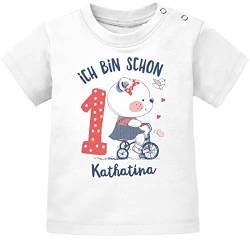 SpecialMe® personalisiertes Baby T-Shirt mit Namen und Zahl zum 1. Geburtstag Kleiner Bär Geschenk Mädchen weiß 80/86 (10-15 Monate) von SpecialMe