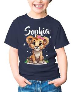 SpecialMe Kinder T-Shirt Mädchen Name Kleiner Löwe Tiermotiv personalisiert Namensgeschenke Navy 110-116 (5-6 Jahre) von SpecialMe