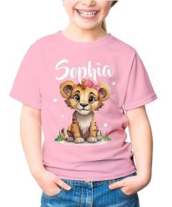 SpecialMe Kinder T-Shirt Mädchen Name Kleiner Löwe Tiermotiv personalisiert Namensgeschenke rosa 129-140 (9-10 Jahre) von SpecialMe