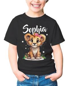 SpecialMe Kinder T-Shirt Mädchen Name Kleiner Löwe Tiermotiv personalisiert Namensgeschenke schwarz 98-104 (3-4 Jahre) von SpecialMe