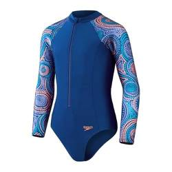 Speedo Bedruckter Langarm-Junior-Paddelanzug - Unisex Baby Badeanzug, Ammnit/Koralle/Flieder, 11-12 Years von Speedo