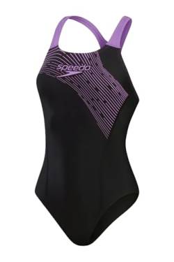 Speedo Damen Badeanzug Medley Logo Schwarz Sweet Purple, Schwarz / Sweet Purple, 60 von Speedo