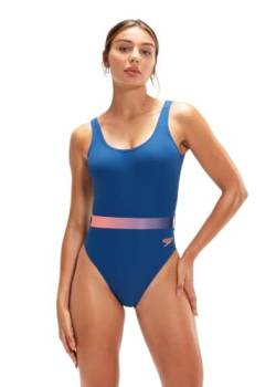 Speedo Damen-Badeanzug mit Gürtel, tiefer U-Rücken, Blau/Orange, Marineblau / Rosa, 40 von Speedo