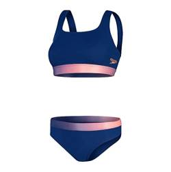 Speedo Damen Badeanzug mit tiefem U-Rücken, strukturiert, 2-teilig, Blau / Orange, blau / orange, 44 DE von Speedo