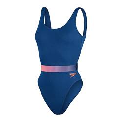 Speedo Damen Badeanzug mit tiefem U-Rücken und Gürtel, Blau/Orange, 1 Stück, blau / orange, 42 von Speedo