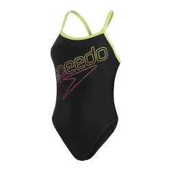 Speedo Damen Boom Logo Turnback Badehose, Schwarz/Atomic Lime/Electric Pink, 34 von Speedo