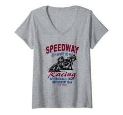 Damen Speedway Bahnsport Motorradrennen T-Shirt mit V-Ausschnitt von Speedway T-Shirt für Männer Frauen Kids