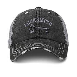 Speedy Pros Distressed Trucker Hut Schlüsseldienst Stickerei Baumwolle für Damen und Herren Schwarz Grau, Schwarz / Grau, Einheitsgröße von Speedy Pros