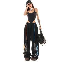 Hiphop Weite Beinhose Damen Lose Gerade Freizeithose Weiblich Schwarz Sport Pantalon (Color : Black, Size : XL) von SpeesY