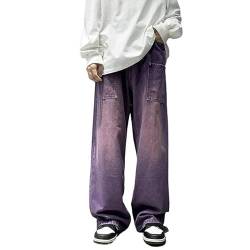 Lila Weite Jeans for Männer Ins Hip Hop Denim Hose Vintage Casual Hosen Streetwear Y2K (Color : Purple, Size : L 55-63kg) von SpeesY