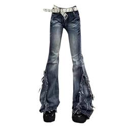 Y2K Vintage Damen Streetwear Cargo Ästhetische gerade ausgestellte Hose Jeans (Color : Photo Color, Size : M (47.5-53.5KG)) von SpeesY