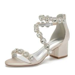 Sandalen Damen mit Absatz, Hochzeit Schuhe für Braut, Damen Blockabsatz Brautschuhe Sandaletten,Champagne,41 EU von Speesy