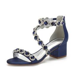 Sandalen Damen mit Absatz, Hochzeit Schuhe für Braut, Damen Blockabsatz Brautschuhe Sandaletten,Dark Blue,43 EU von Speesy