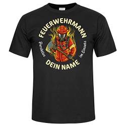 Feuerwehr T-Shirt mit Wunschname, Feuerwehr Geschenke Idee Shirt mit Feuerwehrmann, Feuerwehr Geschenke für Männer, Feuerwehrmänner Tshirt, Freiwillige Feuerwehr Spruch Herren Shirt, schwarz, L von Spicyshirts