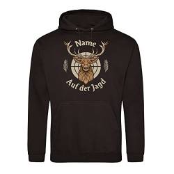 Spicyshirts Jäger Hoodie mit Wunschname Auf der Jagd personalisiertes Jäger Geschenk, Männer Pullover für die Pirsch mit REH Motiv, schwarz, XL von Spicyshirts