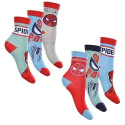 Spiderman 6er Pack Jungen Socken Strümpfe mit vielen verschiedenen Muster und Designs Mix 9, 23-26 von Spiderman