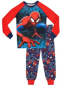 Spiderman Schlafanzug | Lang Pyjama Kinder Junge | Baumwolle Schlafanzug Jungen | Slim Fit Blau 134 von Spiderman