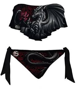 Spiral - Dragon Rose - Bikini mit Allover-Motiv & Rüschen - Schwarz - XL von Spiral