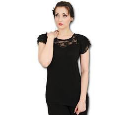 Spiral - Gothic Elegance - Top mit Flügelärmeln & Spitze - Schwarz - L von Spiral