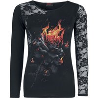 Spiral - Gothic Langarmshirt - Flaming Rose - XL bis XXL - für Damen - Größe XL - schwarz von Spiral
