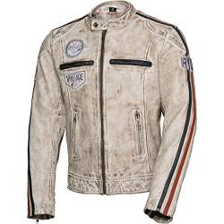 Spirit Motors Motorradjacke mit Protektoren Motorrad Jacke Retro-Style Lederjacke 3.0, Weiß, Herren, Chopper/Cruiser, Used Look, Ganzjährig, Herbie Design von Spirit Motors