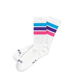 Spirit of 76 Herren & Damen Gestreifte Retro Crew Socken Baumwolle 35 36 37 38 Weiß - Türkis - Lila - Pink Lo (S) von Spirit of 76