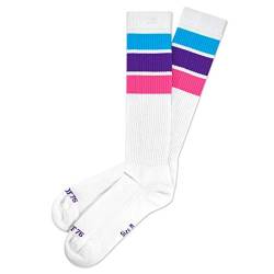 Spirit of 76 Herren & Damen Hohe Retro Socken mit Streifen Baumwolle 35 36 37 38 Weiß - Türkis - Lila - Pink Hi (S) von Spirit of 76