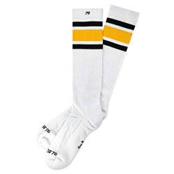 Spirit of 76 Herren & Damen Sport Retro Skater Socken Hoch Baumwolle 39 40 41 42 Weiß - Schwarz - Gelb Hi (M) von Spirit of 76