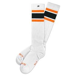 Spirit of 76 Herren & Damen Sport Retro Skater Socken Hoch Baumwolle Tubesocks 35 36 37 38 Weiß - Orange - Grün Hi (S) von Spirit of 76