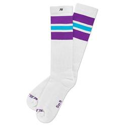 Spirit of 76 Herren & Damen Sport Retro Skater Socken Hoch Baumwolle Tubesocks 43 44 45 46 Weiß - Lila - Türkis Hi (L) von Spirit of 76