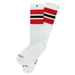 Spirit of 76 Herren & Damen Sport Retro Skater Socken Hoch Baumwolle Tubesocks 43 44 45 46 Weiß - Rot - Schwarz Hi (L) von Spirit of 76