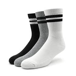 Spirit of 76 Retro Tennissocken (3x Paar) Herren & Damen Streifen Socken 35 36 37 38 Weiß Grau Schwarz Made in Germany von Spirit of 76