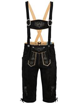 Herren Trachten Lederhose mit Träger - Kniebund Trachtenlederhose - Oktoberfest Tracht Hose schwarz Gr. 46-60 SW3 (46) von Spirit of Bavaria