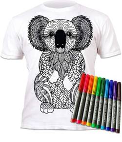 Kinder T-Shirt Jungen Mädchen Koala. Zum Bemalen und Ausmalen mit Vordruck. Mitgeliefert 10 auswaschbare Magic - Malstifte. 5-6 Jahre Kinder-Geburtstag Freizeit Kreativ Spiel Geschenk Tiere von Splat Planet