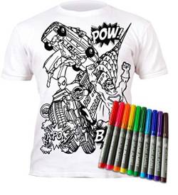 Splat Planet Color-in Superhero Superhelden T-Shirt mit 10 schadstofffreien waschbaren Magic Stiften - Ausmalen und Auswaschen T-Shirt (7-8 Years) von Splat Planet