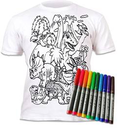 Splat Planet Einfärbbares Dinosaurier-T-Shirt mit 10 ungiftigen, waschbaren Zauberstiften – Einfärbbares und auswaschbares T-Shirt (5-6 Years) von Splat Planet