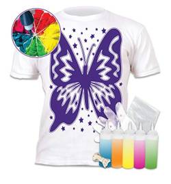 Splat Planet T-Shirt Schmetterling Tie Dye Kit. Fünf Farben Stoff Textilfarbe. Machen Sie Ihre eigene Krawatte Farbstoff T-Shirt. (7-8 Jahre) von Splat Planet