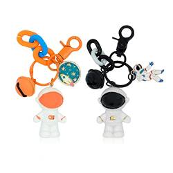 2 Stück Schlüsselanhänger, Raum Astronaut Keychain, Silikon Schlüsselbund, für Verzieren von Schultaschen, Geldbörsen, Rucksäcken, Autoschlüsseln (Orange, Schwarz) von Spldsun