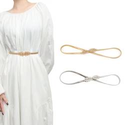 Spldsun 2 Stück Damen Taillengürtel, Hüftgurt Blätter, Elastischer Gürtel Damen, für Hochzeiten, Familienfeiern, Weihnachtsfeiern (Gold, Silber) von Spldsun