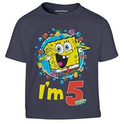 SpongeBob Jungen Tshirt I'm 5 Squarepants Ich Bin fünf Kinder T-Shirt Junge 128 Marineblau von SpongeBob