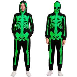 Spooktacular Creations Erwachsene Damen Herren Skeleton Glow in The Dark Einteiler Pyjama-Overall für Halloween-Kostüm, Süßes oder Saures, Themenparty-XXL von Spooktacular Creations