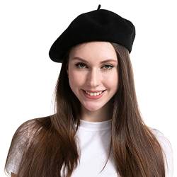 Spooktacular Creations Wollmütze für Damen, schwarze französische Baskenmütze, Damen-Baskenmütze, warme französische Mütze von Spooktacular Creations