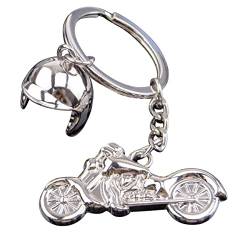 Sportigo ® Motorrad mit Motorradhelm Schlüsselanhänger in der Farbe Silber/Schlüssel Anhänger Biker Motorradfahrer Chopper Geschenk Geschenkidee von Sportigo