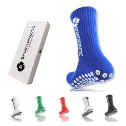 Sportivonetic® Premium Fußball Socken mit Grip und Anti-Rutsch Noppen für Herren & Damen Kinder - in Einheitsgröße 37-48- Fussball SI - atmungsaktiv (Blau) von Sportivonetic