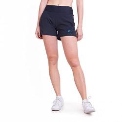 Sportkind Mädchen & Damen 2-in-1 Tennis Shorts mit Ballhalter, Innenhose & Taschen, atmungsaktiv, Navy blau, Gr. L von Sportkind