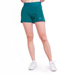 Sportkind Mädchen & Damen 2-in-1 Tennis Shorts mit Ballhalter, Innenhose & Taschen, atmungsaktiv, Petrol grün, Gr. L von Sportkind