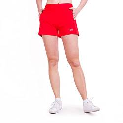 Sportkind Mädchen & Damen 2-in-1 Tennis Shorts mit Ballhalter, Innenhose & Taschen, atmungsaktiv, rot, Gr. 146 von Sportkind