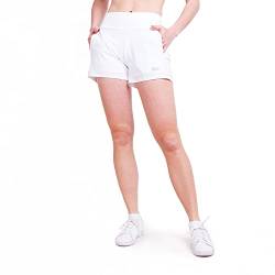 Sportkind Mädchen & Damen 2-in-1 Tennis Shorts mit Ballhalter, Innenhose & Taschen, atmungsaktiv, weiß, Gr. L von Sportkind