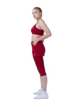 Sportkind Mädchen & Damen 2-in-1 Tennisrock mit Taschen & 3/4 Capri Leggings, Laufrock, Yogahose mit Rock, Sport Skapri, Bordeaux rot, Gr. 140 von Sportkind